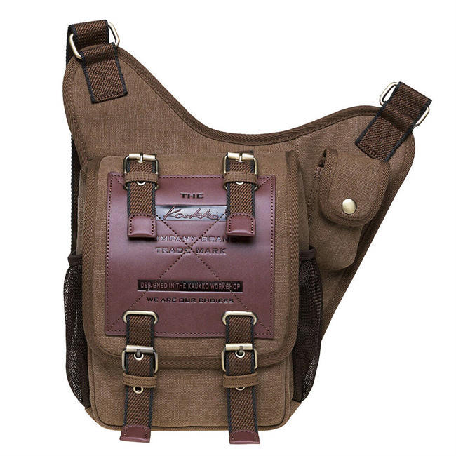 Mens Vintage Canvas Shoulder Messenger Bag Chest Leather Patchwork Messenger Bag